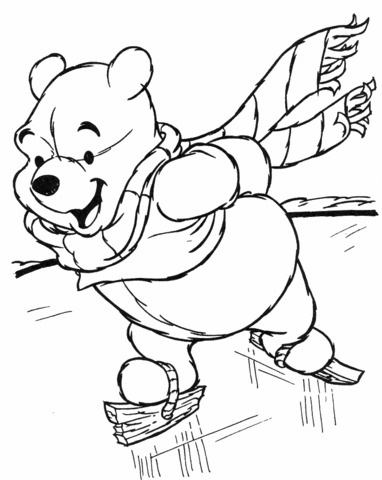 Pooh Ice Skating  Coloring Page